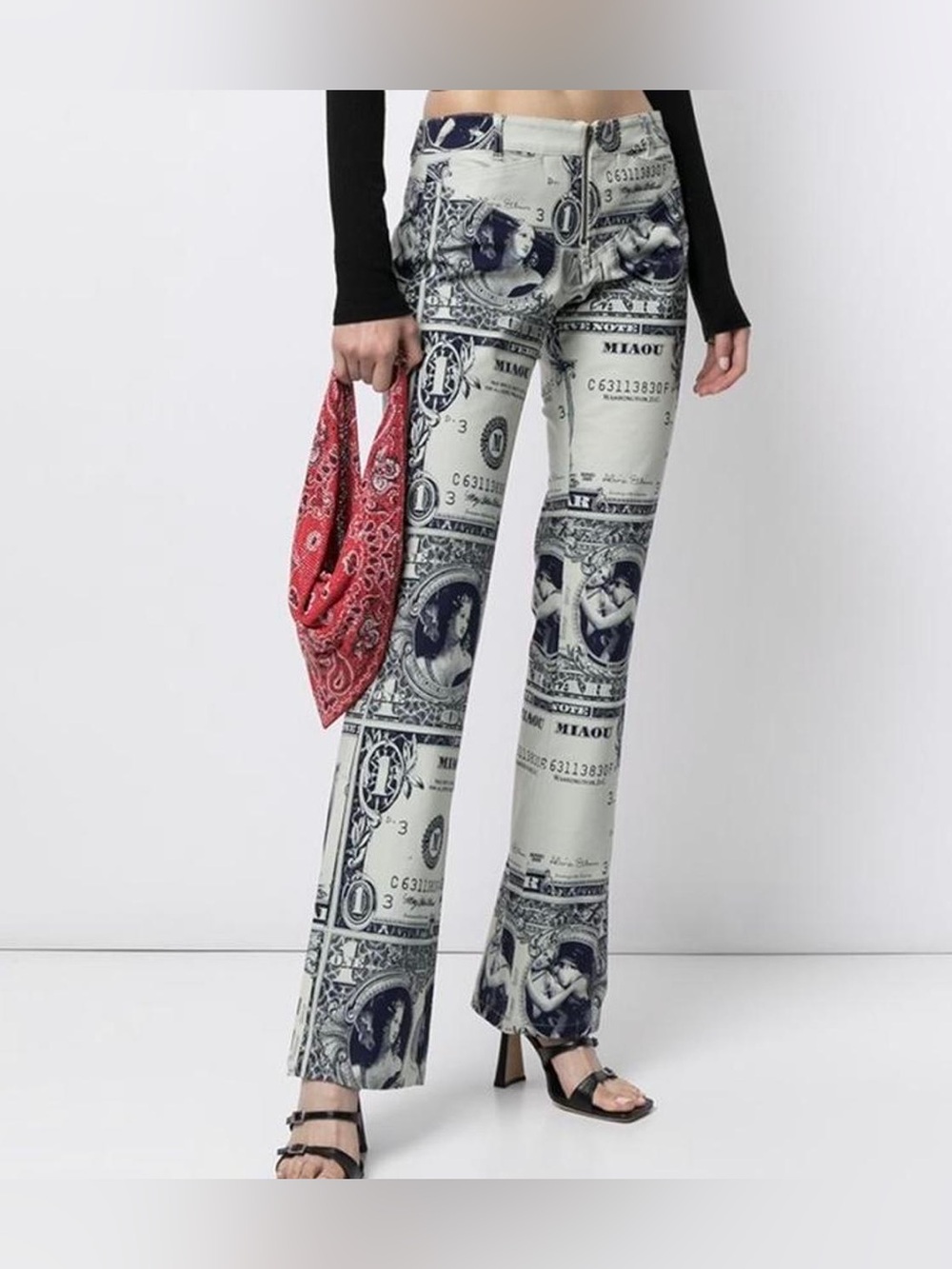 Miaou Lowrider Pant Money Print Dollar Bill Graphic Straight Leg Trousers Size M